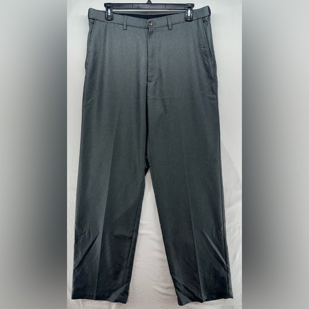 Haggar Men Cool 18‎ Heather Solid Flat Front Pant Classic Fit Size 38x34 (37x33)